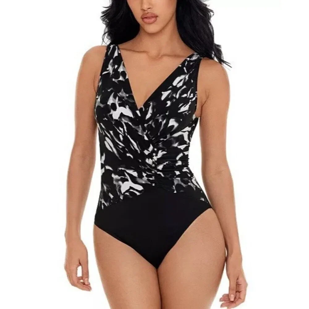 MAGICSUIT Women Size 16 Black White Dream State Bindy One Piece Swimsuit Shaping